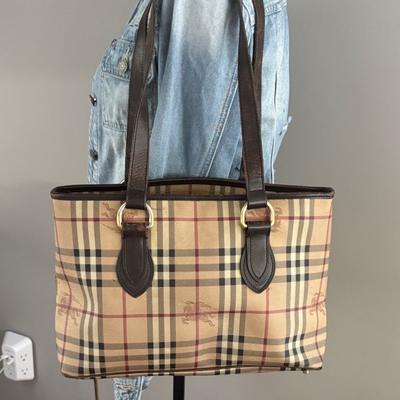 Authentic Burberry Beige and Black Plaid Tote - Picture 1 of 10